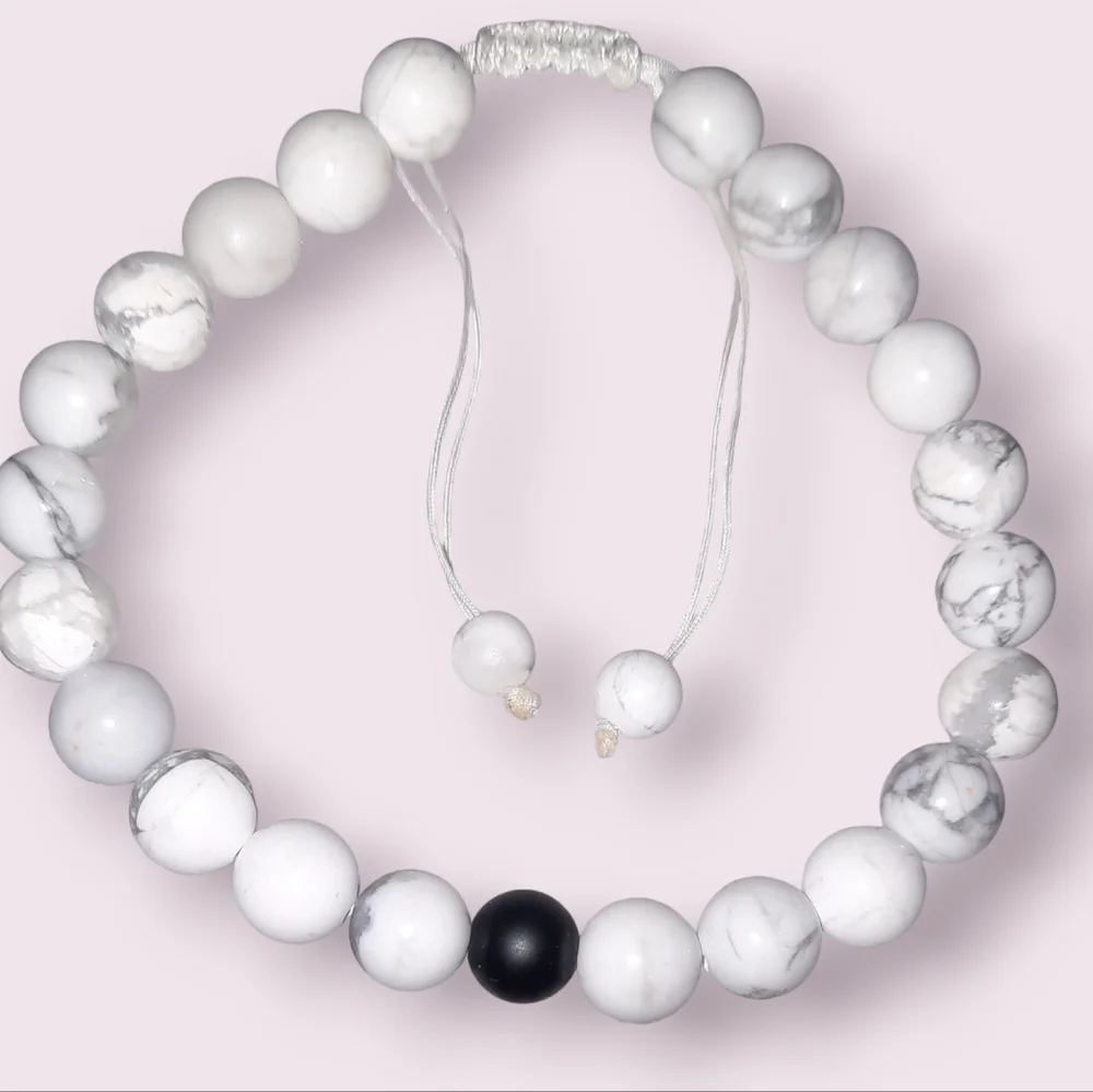 White howlite gemstone beaded adjustable Cord Mens bracelet